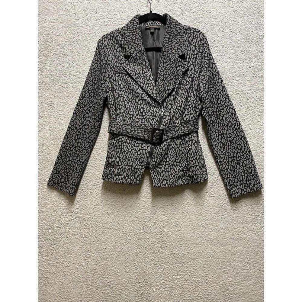 Women’s  MARISA CHRISTINA Animal Print Jacket Blazer Coat Large Black Gray